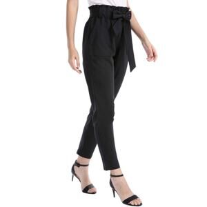 Chiciris Women’s Pants Paper Bag Tie Waist Slim Tapered Fit Black Size 2X Plus